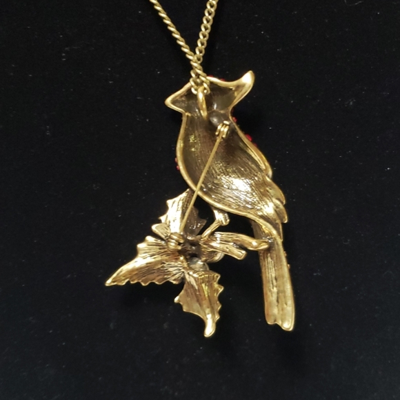 Bronze Tone Cardinal Brooch / Pin with Chain - Picture 3 of 7